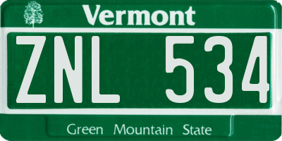 VT license plate ZNL534