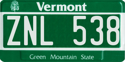 VT license plate ZNL538