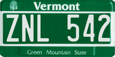 VT license plate ZNL542