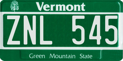 VT license plate ZNL545