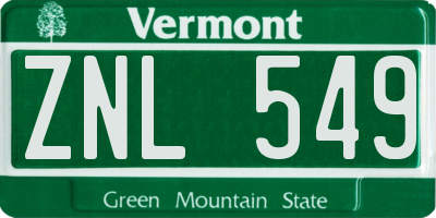 VT license plate ZNL549