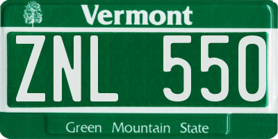 VT license plate ZNL550