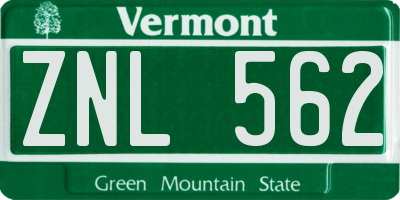 VT license plate ZNL562