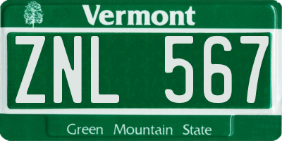 VT license plate ZNL567