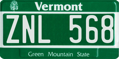 VT license plate ZNL568