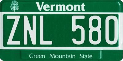 VT license plate ZNL580