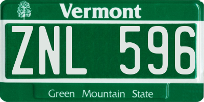 VT license plate ZNL596