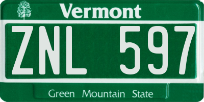 VT license plate ZNL597