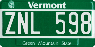 VT license plate ZNL598