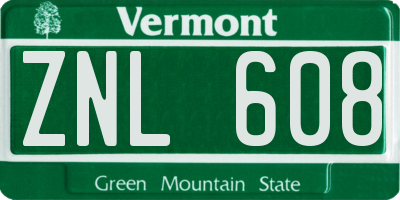 VT license plate ZNL608