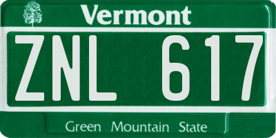 VT license plate ZNL617