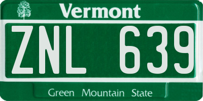 VT license plate ZNL639