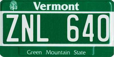 VT license plate ZNL640
