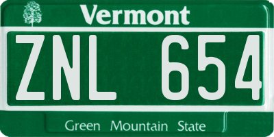 VT license plate ZNL654