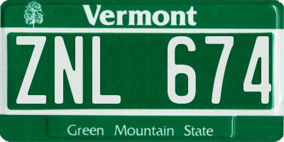 VT license plate ZNL674
