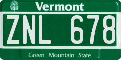 VT license plate ZNL678