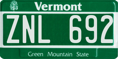 VT license plate ZNL692