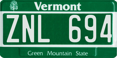 VT license plate ZNL694
