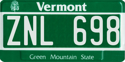 VT license plate ZNL698