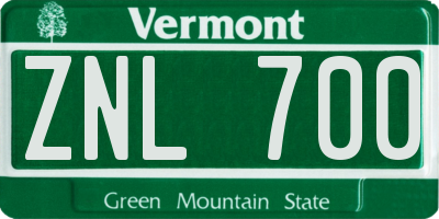 VT license plate ZNL700