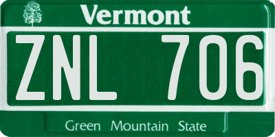 VT license plate ZNL706