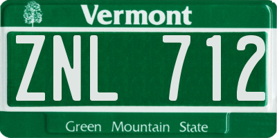 VT license plate ZNL712