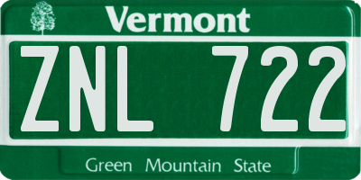 VT license plate ZNL722