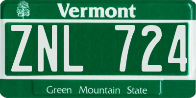 VT license plate ZNL724