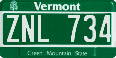 VT license plate ZNL734