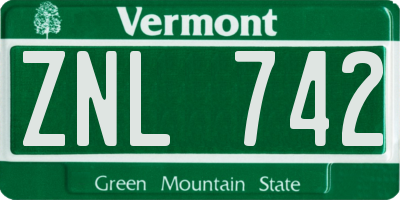 VT license plate ZNL742