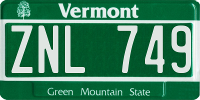VT license plate ZNL749