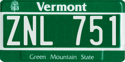 VT license plate ZNL751