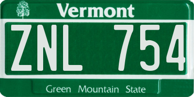 VT license plate ZNL754