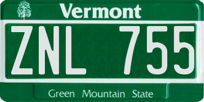 VT license plate ZNL755