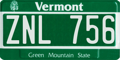VT license plate ZNL756