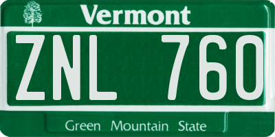 VT license plate ZNL760