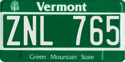VT license plate ZNL765