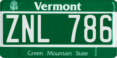 VT license plate ZNL786