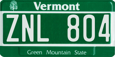 VT license plate ZNL804