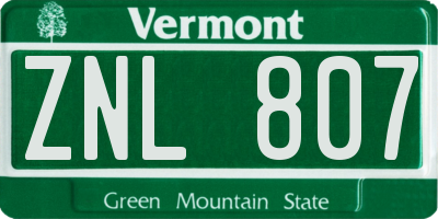 VT license plate ZNL807