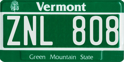 VT license plate ZNL808