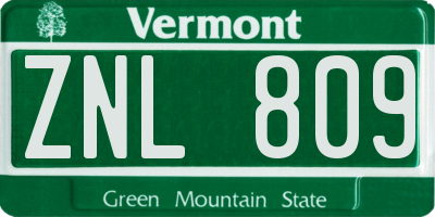 VT license plate ZNL809