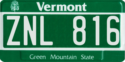 VT license plate ZNL816