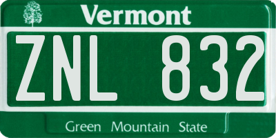 VT license plate ZNL832