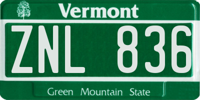 VT license plate ZNL836