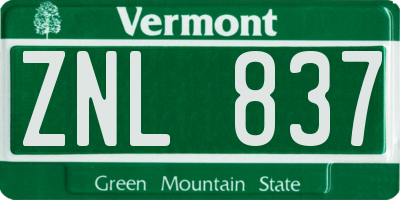 VT license plate ZNL837