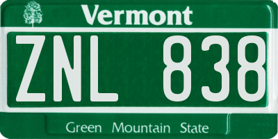 VT license plate ZNL838