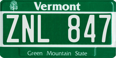 VT license plate ZNL847