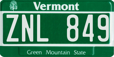 VT license plate ZNL849