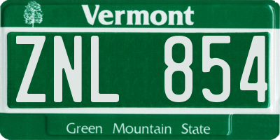 VT license plate ZNL854